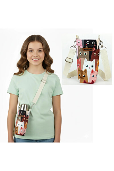 woodycord 0.5 Liter Water Bottle Case Water Bottle Carrying Bag Cute Cats Themed