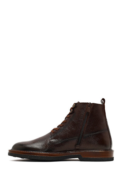 Derimod Men's Brown Lace-Up Zippered Leather Casual Boots 25Wfd6060Ft