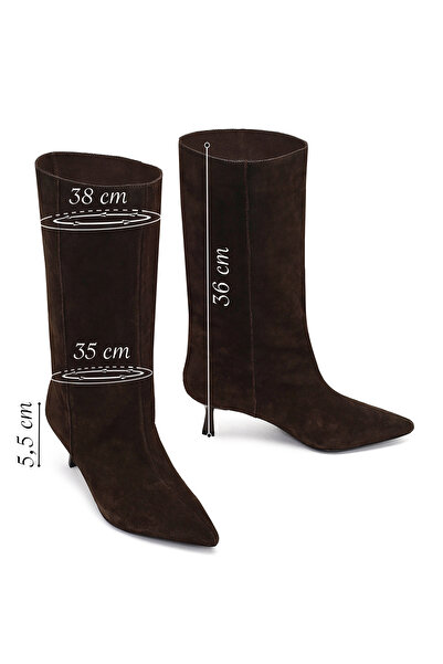 Derimod Women's Brown Thin Heeled Suede Leather Boots 25Afd490510