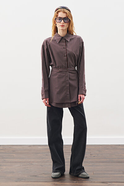 Manuka Риза с аксесоари за закопчаване, кафеви ивици