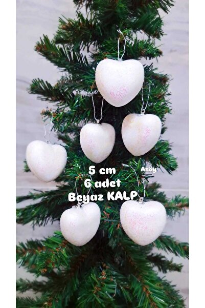 asöy Новорічна ялинкова прикраса 4 см, мила біла сердечка з блискітками, блискуча прикраса, 6 штук