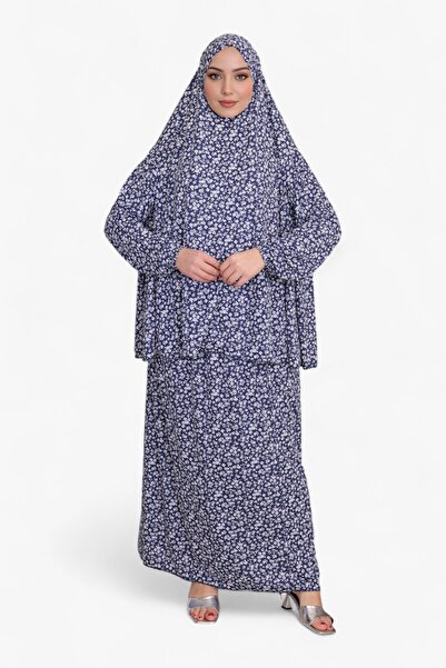 DAKKA KADİMA Namaz Elbisesi Jarse Desanli Two Piece Navy Blue