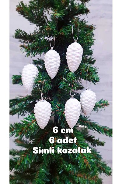asöy Новорічна ялинкова прикраса 4 см, біла шишка з блискітками, блискуча прикраса, 6 штук