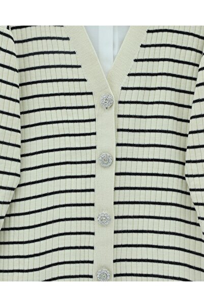 Modamorfo Stone Detailed Buttoned Knitwear Cardigan - Cream