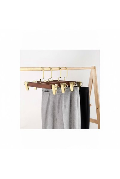 Faravis Atelier Walnut Color Wooden Trouser and Skirt Hanger with American Hook 10 Pieces Special Series