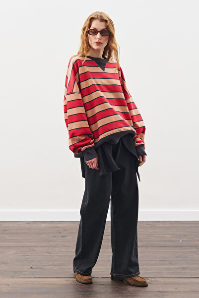 Manuka supradimensionat SWEATSH cu dungi tricou RMIZI