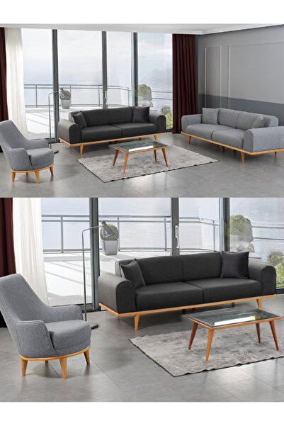 DİAVSE EV & YAŞAM Lotus Koltuk Takımı 3+3+1 Antrasit