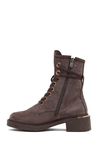 Derimod Women's Mink Zippered Lace-Up Suede Leather Boots 25Wfd202710