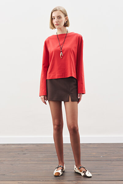 Manuka Boat Neck Long Sleeve T-Shirt Red