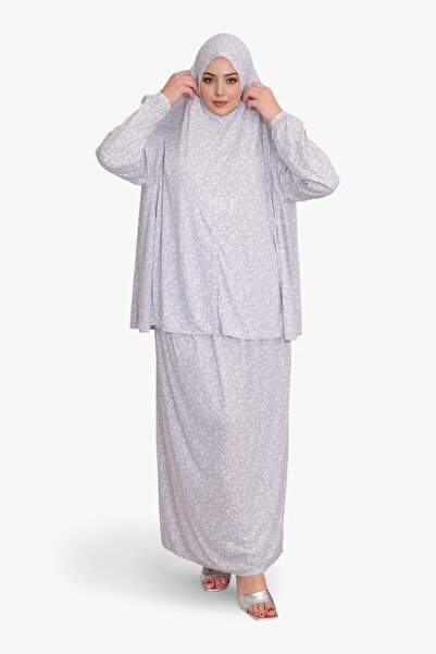 DAKKA KADİMA Namaz Elbisesi Jarse Desanli Two Piece Light Grey