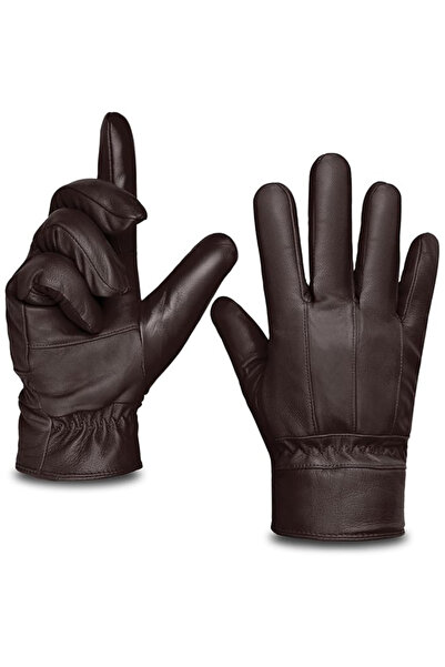 Harssidanzar Genuine lambskin leather gloves for men, synthetic fur, for touc...