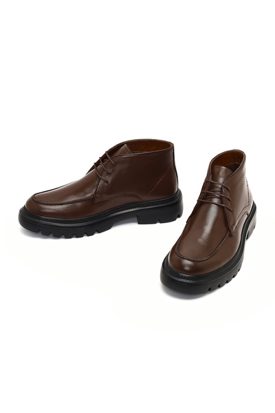 Derimod Men's Brown Lace-Up Thick Soled Leather Casual Boots 25Wfd675722