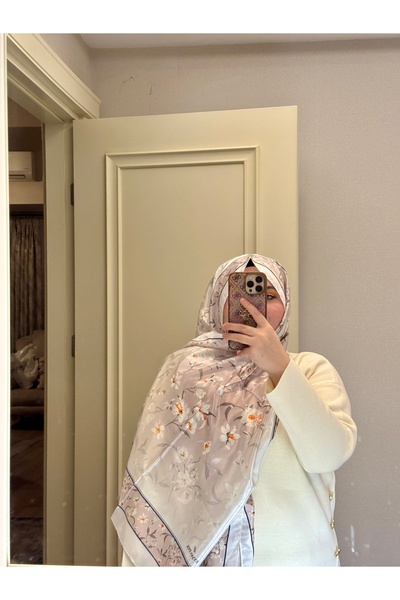 EŞİYOK Desenli Pamuk İpek Çiçekli Krem Rengi Soft Şal