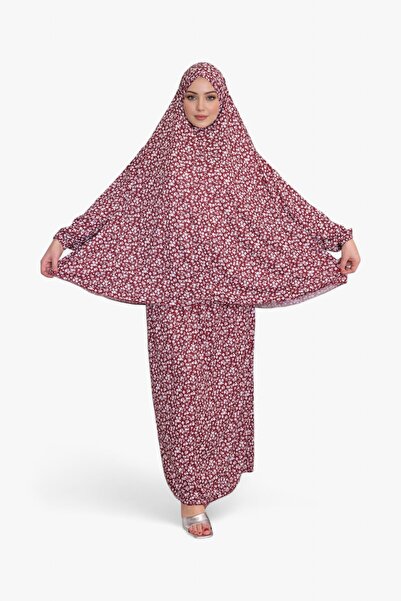 DAKKA KADİMA Namaz Elbisesi Jarse Desanli Two Piece Bordo