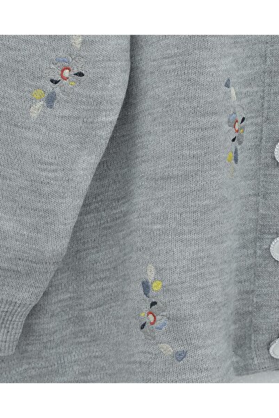 Modamorfo Floral Embroidered Shiny Buttoned Knit Cardigan - Gray