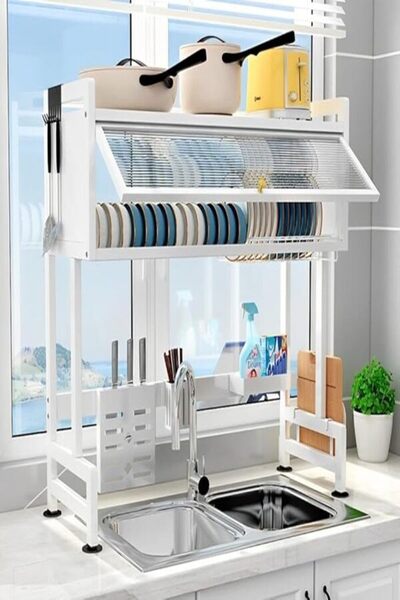 Generic Dish Drying Rack Kitchen Storage Shelves Over The Sink Dish Drainer Drying Rack 2 Tiers Large Capaci