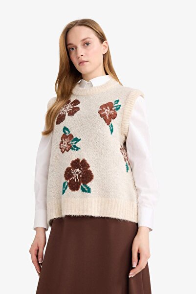 DeFacto Regular Fit Crew Neck Floral Pattern Knitwear Sweater G0715Ax25Wn