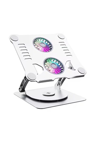 DMX Adjustable Aluminum Laptop Stand with RGB Fans, 360° Rotation, Foldable (10"-17.3")