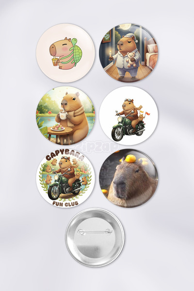 ZipZap مجموعة زينة حقائب لطيفة على شكل كابيبارا مع دبابيس وشارات (6 قطع)