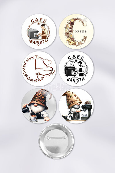 ZipZap مجموعة زينة أكياس القهوة للباريستا مع دبابيس وأزرار (6 قطع)