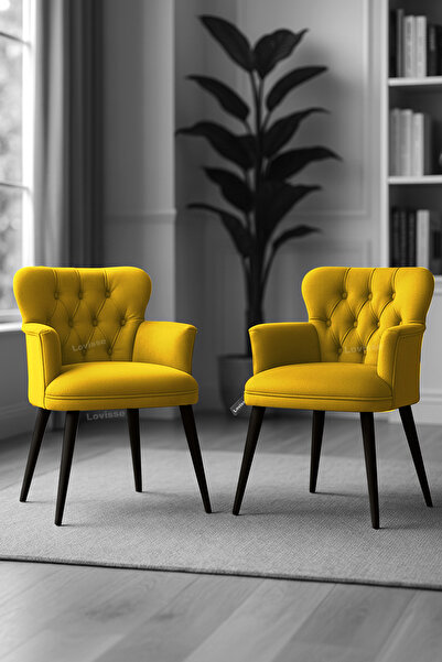 LOVİSSE HOME 2 adet Sarı Diva Berjer Tekli Koltuk – Ofis / Balkon – Bekleme koltuğu, Cafe , Çay seti