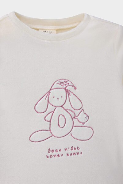 DeFacto Σετ πιτζάμες για κοριτσάκι Rabbit με τύπωμα μακρυμάνικο βελούδινο μπλουζάκι με ριγέ μακρύ πάτο F5562A525WN