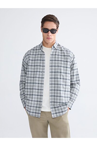 LC Waikiki Чоловіча сорочка LCWAIKIKI Classic Regular Fit з довгим рукавом у клітинку з габардину