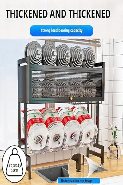 Twinkle Mart Over The Sink Dish Rack with Dust‑Proof Cabinet Door (White)