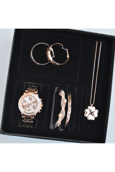 istanbul form Rose Kolye Küpe Bileklik Saat Seti 3673
