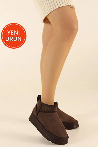 Modaarmada Kadın bot Kahve içi kürklü kalın taban suya dayanıklı