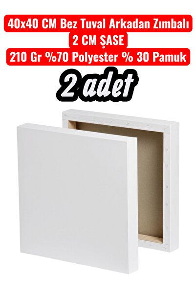 SEYFİKİRTASİYE 2 adet 40x40 CM Bez Tuval Arkadan Zımbalı 2 CM ŞASE 210 Gr %70...