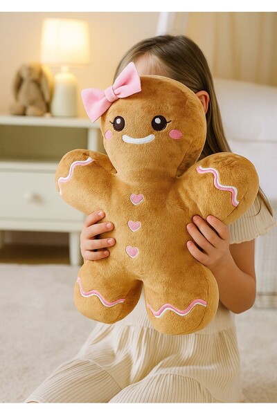 eco sepet Kurabiye Kız Peluş Yastık, Uyku Arkadaşı Peluş, Yılbaşı Tay Tüyü Kumaş Kurabiye Adam 32 Cm