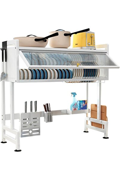 Twinkle Mart Over The Sink Dish Rack with Dust‑Proof Cabinet Door (White)