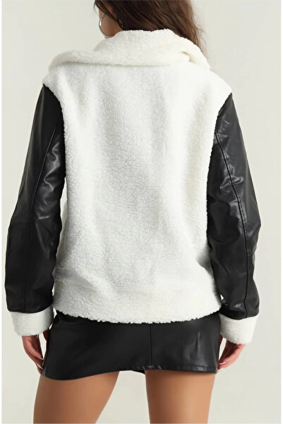 civetta Vegan Leather Women's Lamb Faux Fur Coat with Handles