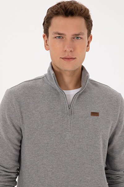 U.S. Polo Assn. Men's Regular Fit Half Zipper Gray Melange Basic Sweatshirt 50313802-Vr086