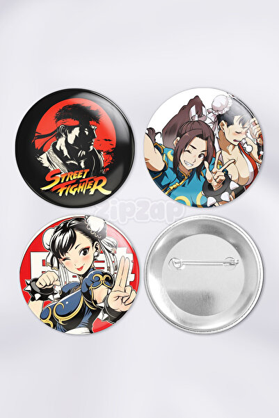 ZipZap مجموعة شارات زينة لألعاب الفيديو ستريت فايتر مع دبابيس (3 قطع)