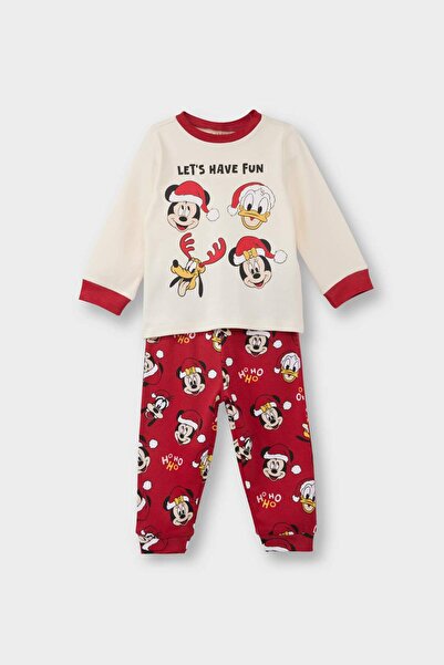 DeFacto Set de pijamale cu tematică de Anul Nou Disney Mickey & Minnie pentru bebeluși, cu mâneci lungi, cu fund lung F4585A525WN