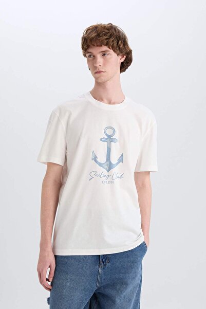 DeFacto 100% Cotton Regular Fit Crew Neck Printed Short Sleeve T-Shirt E3425Ax25Hs