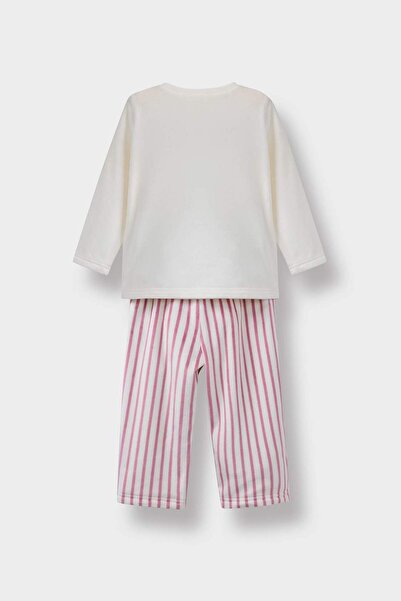 DeFacto Σετ πιτζάμες για κοριτσάκι Rabbit με τύπωμα μακρυμάνικο βελούδινο μπλουζάκι με ριγέ μακρύ πάτο F5562A525WN