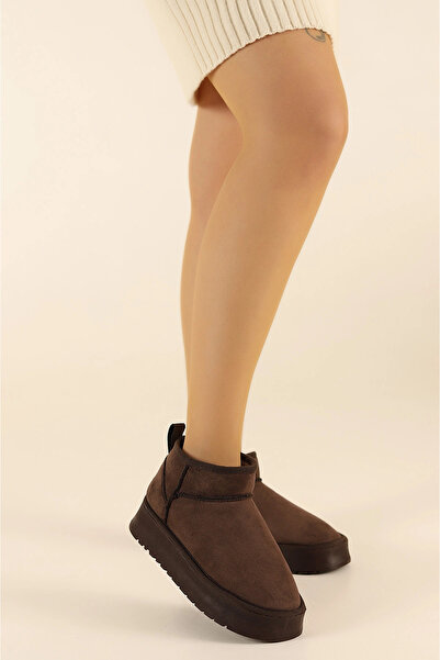 Modaarmada Kadın bot Kahve içi kürklü kalın taban suya dayanıklı