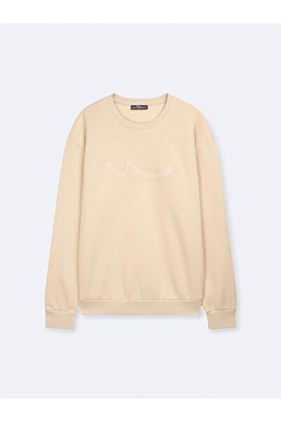 Ltb Дългоръкавна, с принт, с обло деколте, бежова суитшърт