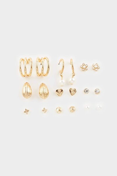 DeFacto Kadın 9lu Gold Küpe F7668AXNS
