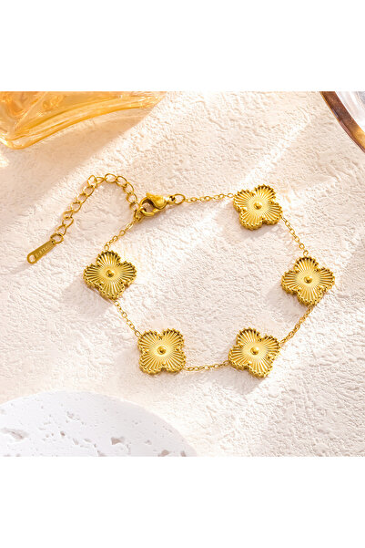 CAXBERN Kuyumcu Model 316l Çelik Yonca Gold Bileklik