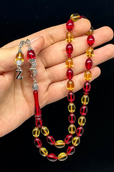 Fabula Silver Sarı Kırmızı Renk Tesbih Ateş Kehribar Kişiye Özel Harfli Tespih