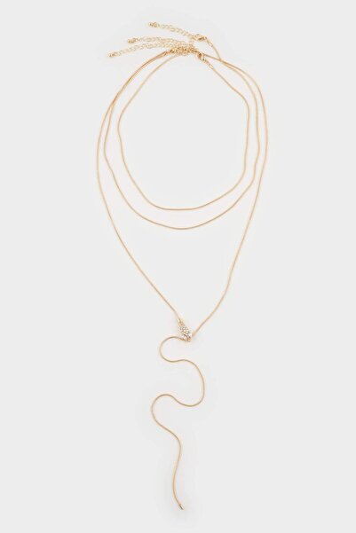 DeFacto Women's Snake Themed Gold Y Necklace F7713Axns