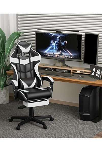 HayaBazaar كرسي ألعاب كمبيوتر قابل للتعديل مع مسند ظهر من الجلد ومسند رأس مريح