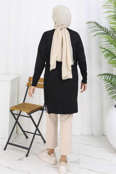 TRENDTESETTÜR Women's Black Sequin Detail Knit Cardigan t 0623