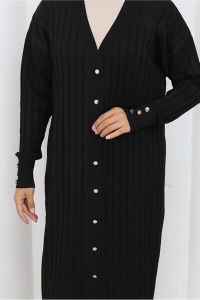 TRENDTESETTÜR Women's Black Long Knit Cardigan t 7523