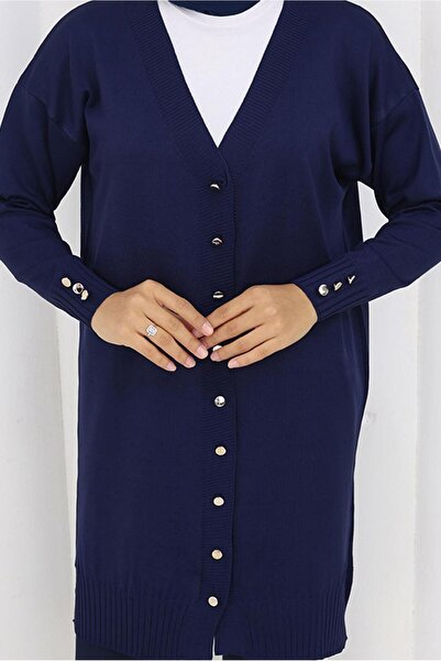 TRENDTESETTÜR Women's Navy Blue Knitwear Cardigan t 6713