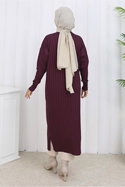 TRENDTESETTÜR Women's Plum Long Knit Cardigan t 7523